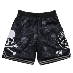 Like new Mitchell&Ness Mitchell &amp; Ness x mastermind world collaboration printed shorts, half pants, shorts, skull and bone camouflage, size L, used, 4a002260