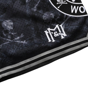 Like new Mitchell&Ness Mitchell &amp; Ness x mastermind world collaboration printed shorts, half pants, shorts, skull and bone camouflage, size L, used, 4a002260