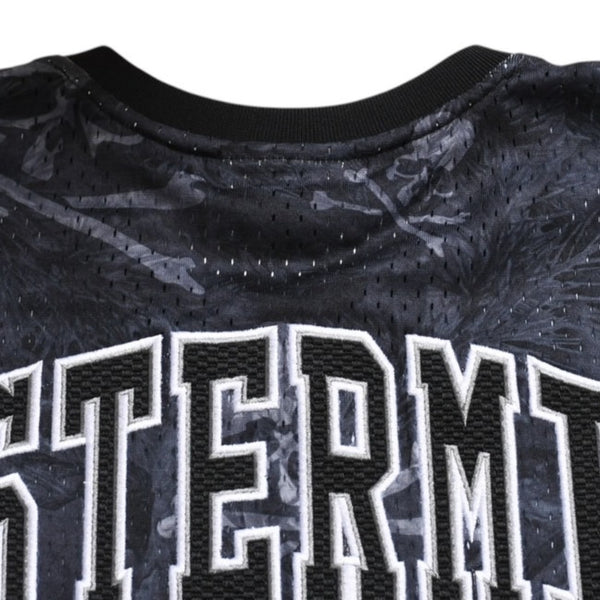 Like new Mastermind World×Mitchell & Ness 25AW PRINT BP MESH Printed mesh T-shirt MN-A25-J300-C10 Black Size L Used 4a002226