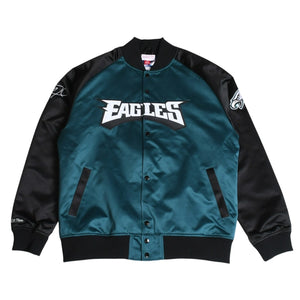 新品同様 Mitchell&Ness ミッチェルアンドネス NFL フィラデルフィアイーグルス サテンスタジアムジャケット ニックフォールズ ミッドナイトグリーン Lサイズ 中古 4a002792