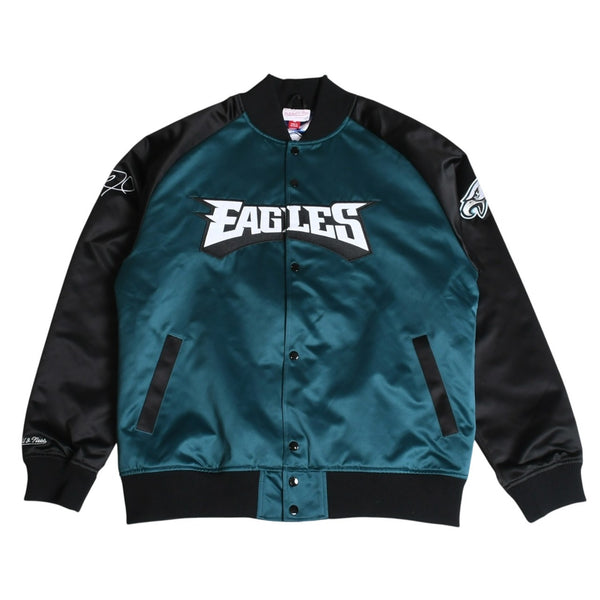 新品同様 Mitchell&Ness ミッチェルアンドネス NFL フィラデルフィアイーグルス サテンスタジアムジャケット ニックフォールズ ミッドナイトグリーン Lサイズ 中古 4a002792