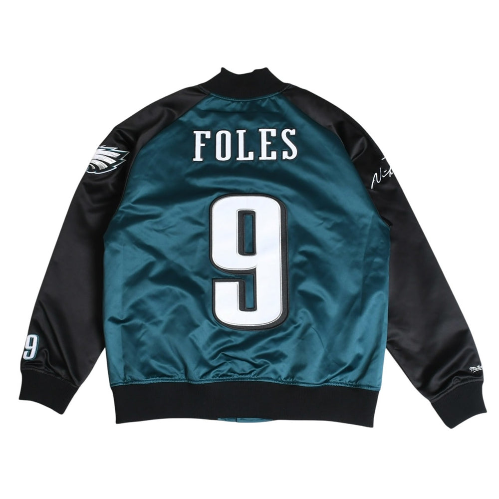新品同様 Mitchell&Ness ミッチェルアンドネス NFL フィラデルフィアイーグルス サテンスタジアムジャケット ニックフォールズ ミッドナイトグリーン Lサイズ 中古 4a002792