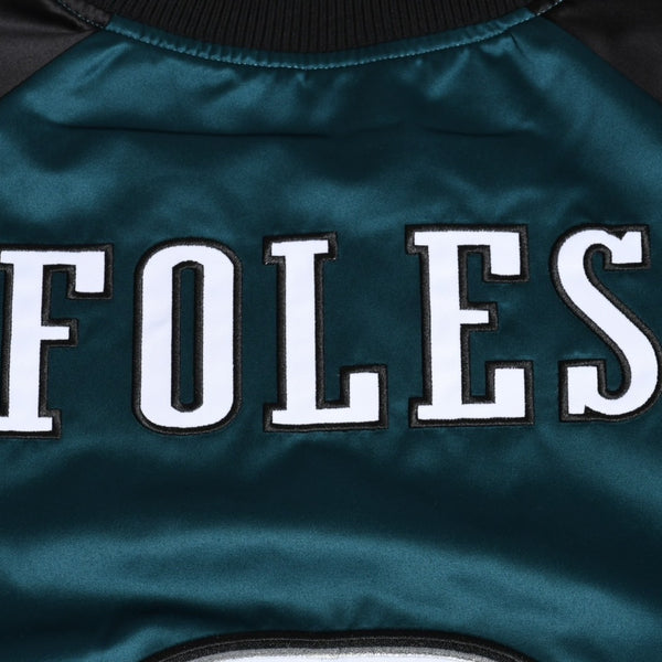 新品同様 Mitchell&Ness ミッチェルアンドネス NFL フィラデルフィアイーグルス サテンスタジアムジャケット ニックフォールズ ミッドナイトグリーン Lサイズ 中古 4a002792