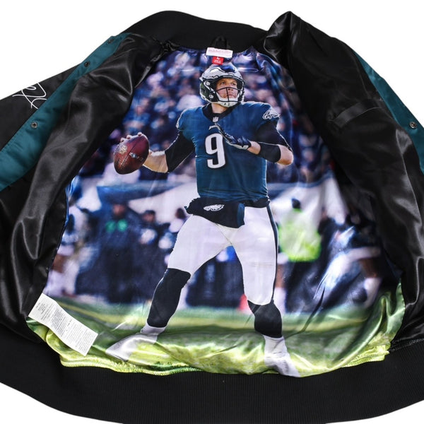 新品同様 Mitchell&Ness ミッチェルアンドネス NFL フィラデルフィアイーグルス サテンスタジアムジャケット ニックフォールズ ミッドナイトグリーン Lサイズ 中古 4a002792