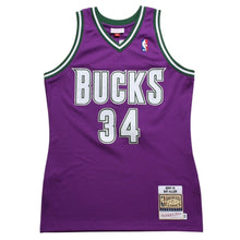 画像をギャラリービューアに読み込む, 新品同様 Mitchell&amp;Ness ミッチェルアンドネス ロードスウィングマンジャージ ミルウォーキーバックス レイアレン 2000-01 背番号34 Mサイズ パープル ホワイト グリーン 中古 4a002218