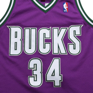 新品同様 Mitchell&Ness ミッチェルアンドネス ロードスウィングマンジャージ ミルウォーキーバックス 2000-01 Mサイズ パープル ホワイト グリーン 中古 4a002218