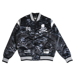 Like new Mitchell&Ness Mitchell &amp; Ness x mastermind world Printed Satin Jacket Skull Bone Camouflage Size L Used 4a002179