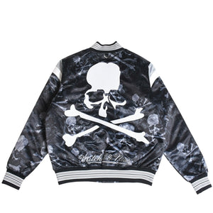 Like new Mitchell&Ness Mitchell &amp; Ness x mastermind world Printed Satin Jacket Skull Bone Camouflage Size L Used 4a002179