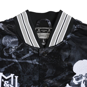 Like new Mitchell&Ness Mitchell &amp; Ness x mastermind world Printed Satin Jacket Skull Bone Camouflage Size L Used 4a002179