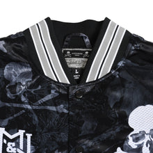 画像をギャラリービューアに読み込む, 新品同様 Mitchell&amp;Ness ミッチェルアンドネス × マスターマインドワールド コラボレーション プリントサテンジャケット スタジアムジャケット スカル ボーン カモフラージュ Lサイズ 中古 4a002179