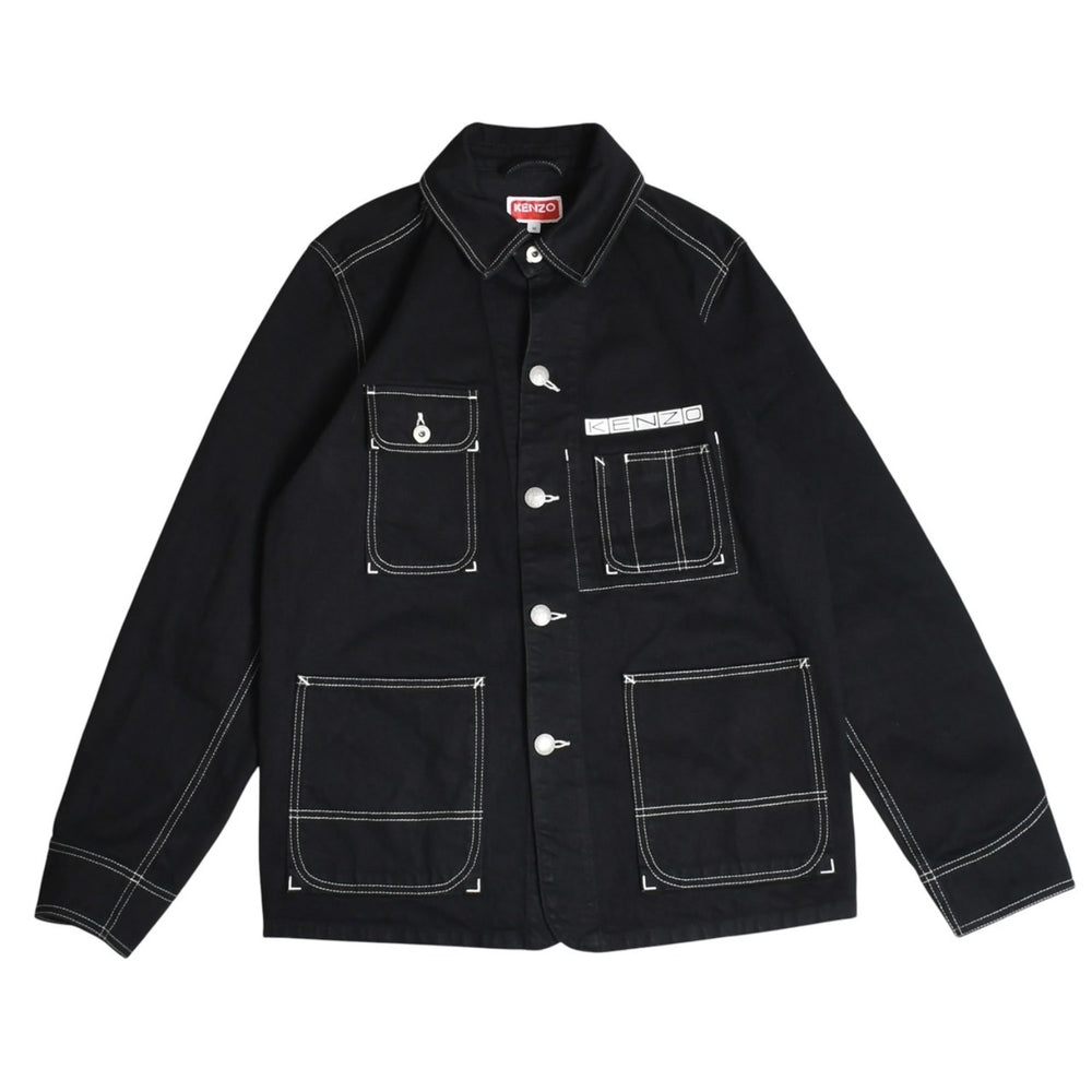 極美品 KENZO ケンゾー ビジネス リラックス ワークウエア ジャケット 116533 ブラック アウター Mサイズ カバーオール型 コントラストステッチ 中古 4a003411