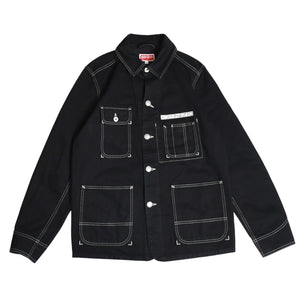 Very Good Condition KENZO Business Relaxed Work Wear Jacket 116533 Black Outerwear M Size Coverall Type Contrast Stitch Used 4a003411
