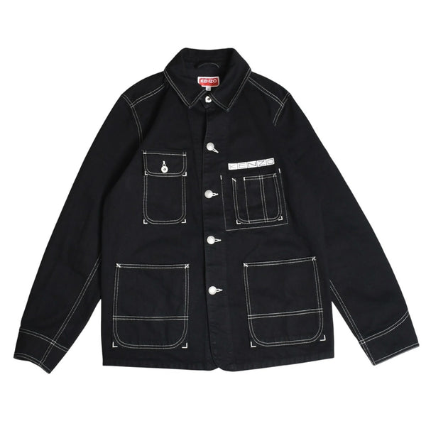 Very Good Condition KENZO Business Relaxed Work Wear Jacket 116533 Black Outerwear M Size Coverall Type Contrast Stitch Used 4a003411