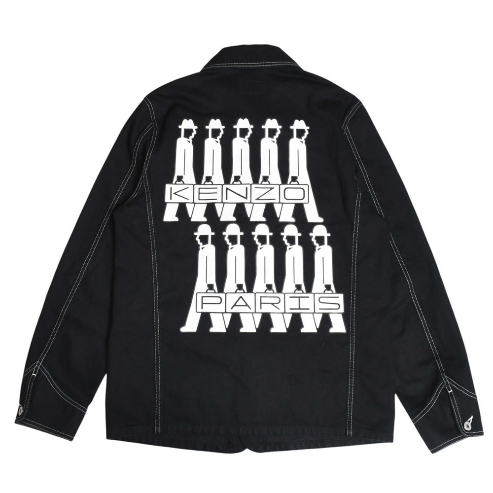極美品 KENZO ケンゾー ビジネス リラックス ワークウエア ジャケット 116533 ブラック アウター Mサイズ カバーオール型 コントラストステッチ 中古 4a003411