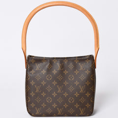 Very Good Condition LOUIS VUITTON Monogram Looping MM One Shoulder Bag M51146 PVC Tanned Leather Brown Gold Hardware Used 4a002325