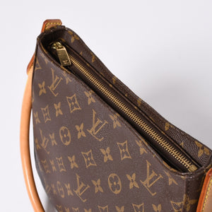 Very Good Condition LOUIS VUITTON Monogram Looping MM One Shoulder Bag M51146 PVC Tanned Leather Brown Gold Hardware Used 4a002325