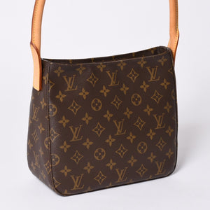 Very Good Condition LOUIS VUITTON Monogram Looping MM One Shoulder Bag M51146 PVC Tanned Leather Brown Gold Hardware Used 4a002325