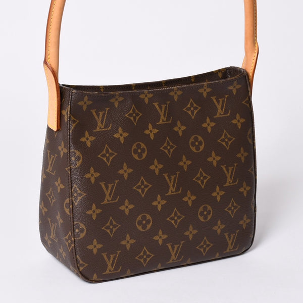 Very Good Condition LOUIS VUITTON Monogram Looping MM One Shoulder Bag M51146 PVC Tanned Leather Brown Gold Hardware Used 4a002325