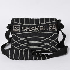 Very Good Condition CHANEL Mini Sports Line Nylon Shoulder Bag Black No. 10 Coco Mark Logo Used 4a001923