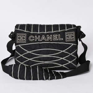 Very Good Condition CHANEL Mini Sports Line Nylon Shoulder Bag Black No. 10 Coco Mark Logo Used 4a001923