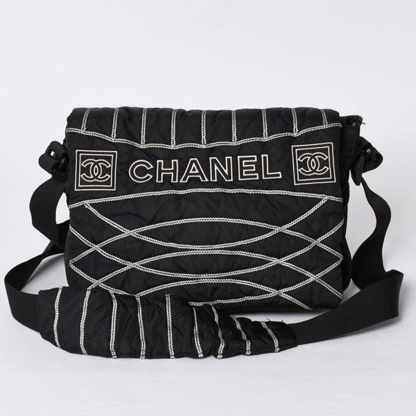Very Good Condition CHANEL Mini Sports Line Nylon Shoulder Bag Black No. 10 Coco Mark Logo Used 4a001923