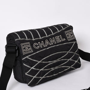Very Good Condition CHANEL Mini Sports Line Nylon Shoulder Bag Black No. 10 Coco Mark Logo Used 4a001923