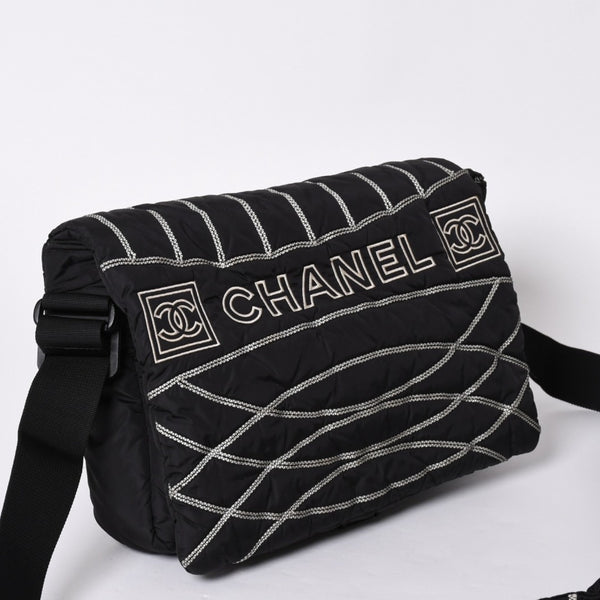 Very Good Condition CHANEL Mini Sports Line Nylon Shoulder Bag Black No. 10 Coco Mark Logo Used 4a001923