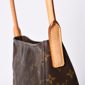 Very Good Condition LOUIS VUITTON Monogram Looping MM One Shoulder Bag M51146 PVC Tanned Leather Brown Gold Hardware Used 4a002325