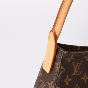 Very Good Condition LOUIS VUITTON Monogram Looping MM One Shoulder Bag M51146 PVC Tanned Leather Brown Gold Hardware Used 4a002325