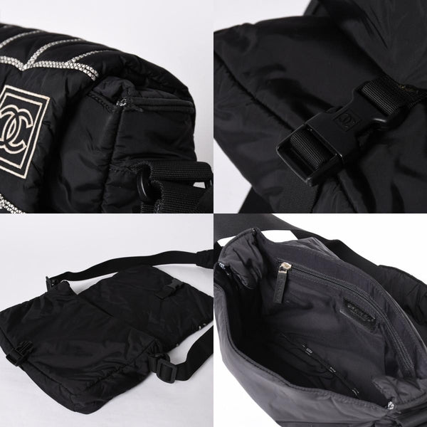 Very Good Condition CHANEL Mini Sports Line Nylon Shoulder Bag Black No. 10 Coco Mark Logo Used 4a001923