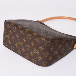 Very Good Condition LOUIS VUITTON Monogram Looping MM One Shoulder Bag M51146 PVC Tanned Leather Brown Gold Hardware Used 4a002325