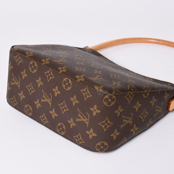 Very Good Condition LOUIS VUITTON Monogram Looping MM One Shoulder Bag M51146 PVC Tanned Leather Brown Gold Hardware Used 4a002325