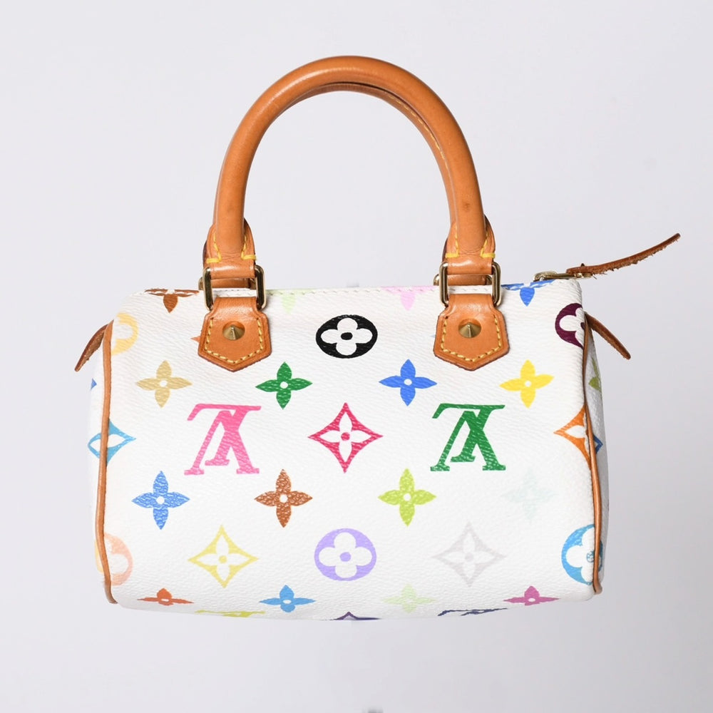 LOUIS VUITTON Monogram Multicolor Mini Speedy Handbag M92645 PVC Tanned Leather White Takashi Murakami Good Condition Used 4a002390