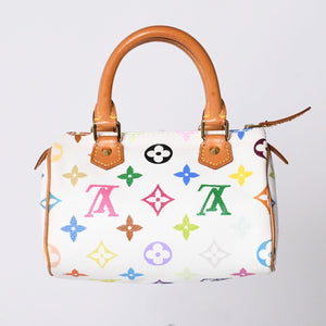LOUIS VUITTON ルイヴィトン モノグラム マルチカラー ミニスピーディ ハンドバッグ M92645 PVC ヌメ革 ホワイト 村上隆 美品 中古 4a002390