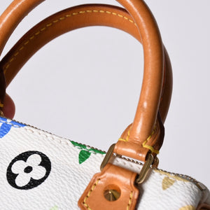 LOUIS VUITTON ルイヴィトン モノグラム マルチカラー ミニスピーディ ハンドバッグ M92645 PVC ヌメ革 ホワイト 村上隆 美品 中古 4a002390