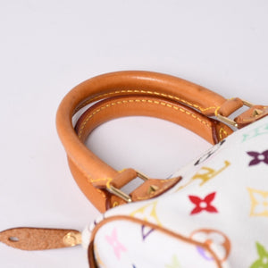 LOUIS VUITTON ルイヴィトン モノグラム マルチカラー ミニスピーディ ハンドバッグ M92645 PVC ヌメ革 ホワイト 村上隆 美品 中古 4a002390