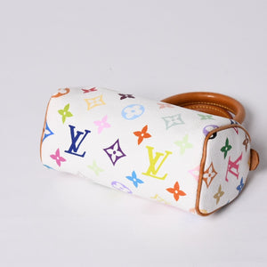 LOUIS VUITTON ルイヴィトン モノグラム マルチカラー ミニスピーディ ハンドバッグ M92645 PVC ヌメ革 ホワイト 村上隆 美品 中古 4a002390