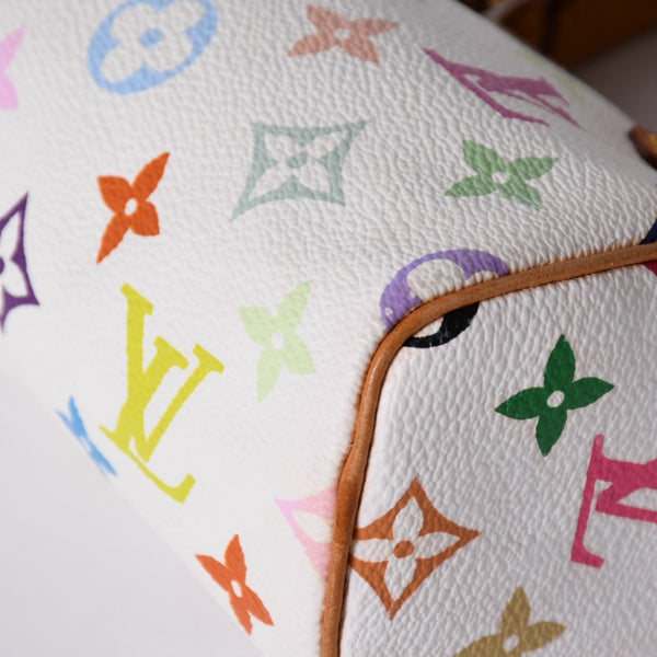 LOUIS VUITTON ルイヴィトン モノグラム マルチカラー ミニスピーディ ハンドバッグ M92645 PVC ヌメ革 ホワイト 村上隆 美品 中古 4a002390