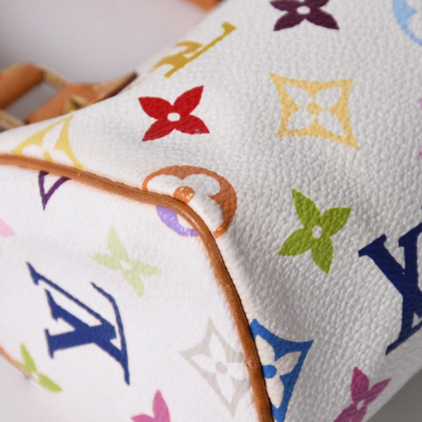 LOUIS VUITTON ルイヴィトン モノグラム マルチカラー ミニスピーディ ハンドバッグ M92645 PVC ヌメ革 ホワイト 村上隆 美品 中古 4a002390