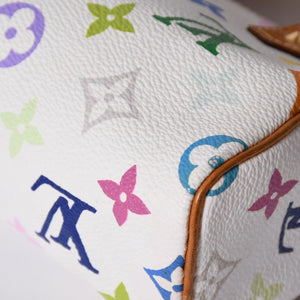 LOUIS VUITTON ルイヴィトン モノグラム マルチカラー ミニスピーディ ハンドバッグ M92645 PVC ヌメ革 ホワイト 村上隆 美品 中古 4a002390