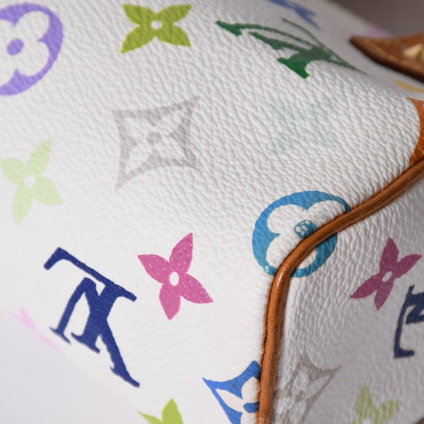 LOUIS VUITTON ルイヴィトン モノグラム マルチカラー ミニスピーディ ハンドバッグ M92645 PVC ヌメ革 ホワイト 村上隆 美品 中古 4a002390