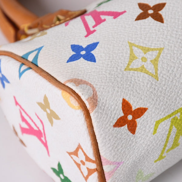 LOUIS VUITTON ルイヴィトン モノグラム マルチカラー ミニスピーディ ハンドバッグ M92645 PVC ヌメ革 ホワイト 村上隆 美品 中古 4a002390