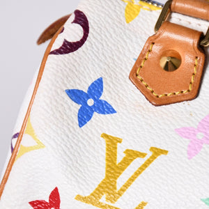 LOUIS VUITTON ルイヴィトン モノグラム マルチカラー ミニスピーディ ハンドバッグ M92645 PVC ヌメ革 ホワイト 村上隆 美品 中古 4a002390
