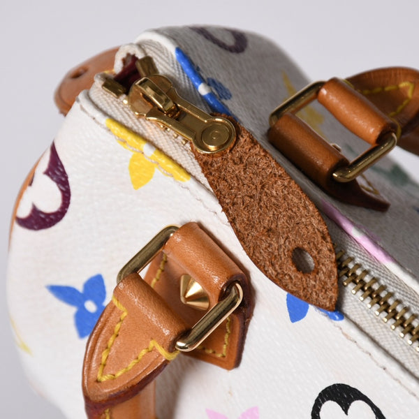 LOUIS VUITTON ルイヴィトン モノグラム マルチカラー ミニスピーディ ハンドバッグ M92645 PVC ヌメ革 ホワイト 村上隆 美品 中古 4a002390
