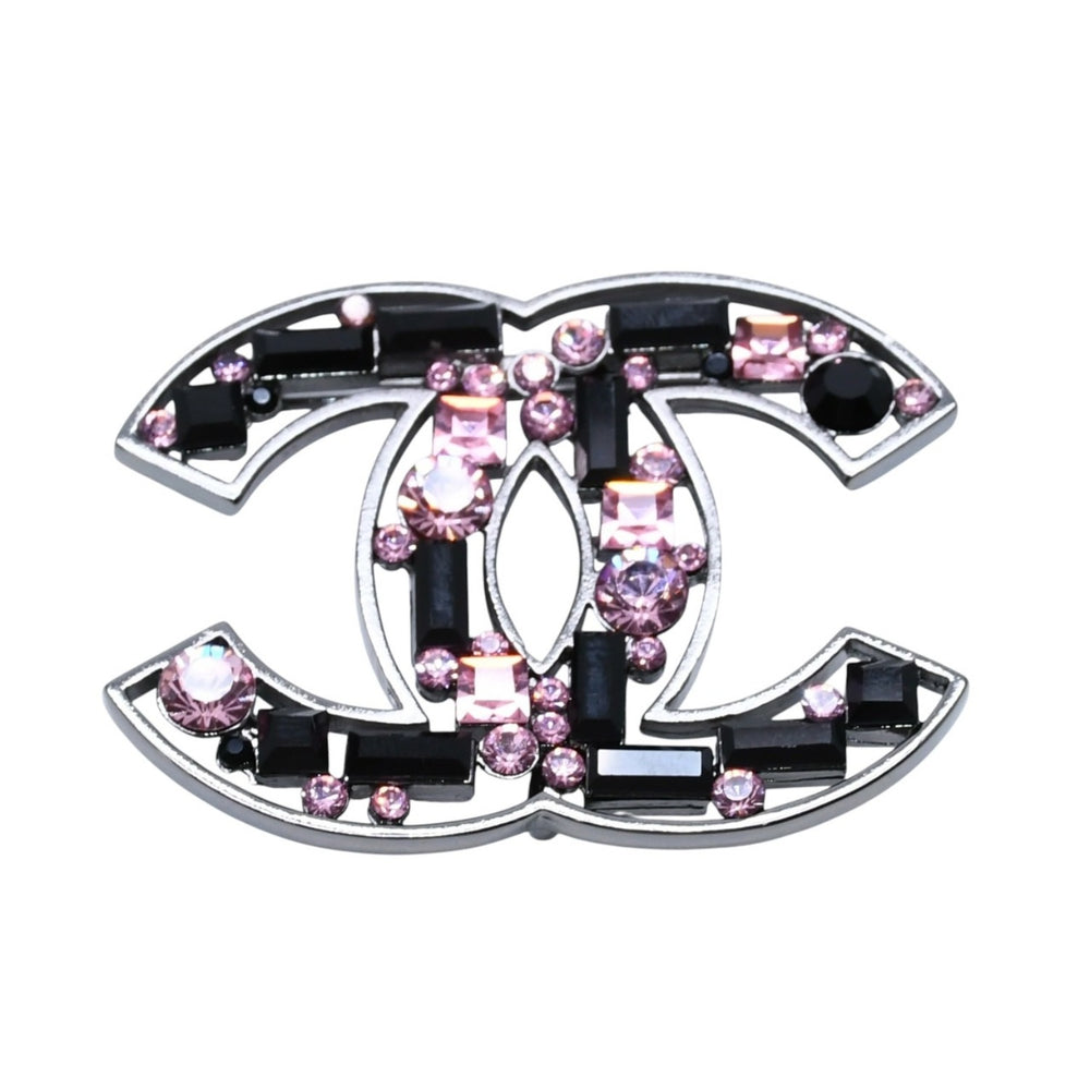 極美品 CHANEL シャネル ココマークビジューブローチ ラインストーン ピンク ブラック 03A刻印 ココマーク 2003年AW 中古 4a002338