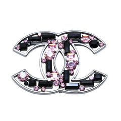Very Good Condition CHANEL Coco Mark Bijou Brooch Rhinestone Pink Black 03A Stamp Coco Mark 2003 AW Used 4a002338