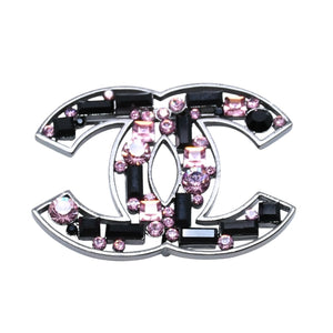 Very Good Condition CHANEL Coco Mark Bijou Brooch Rhinestone Pink Black 03A Stamp Coco Mark 2003 AW Used 4a002338