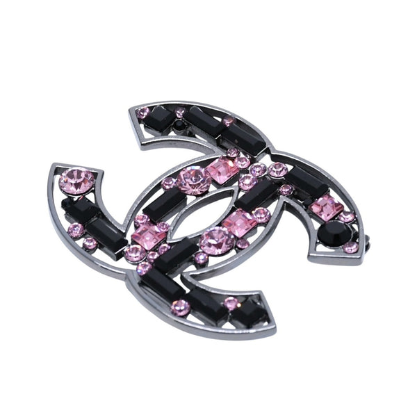 Very Good Condition CHANEL Coco Mark Bijou Brooch Rhinestone Pink Black 03A Stamp Coco Mark 2003 AW Used 4a002338