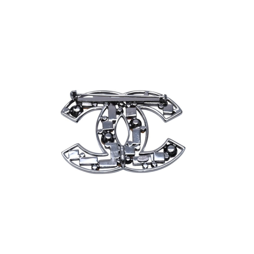 Very Good Condition CHANEL Coco Mark Bijou Brooch Rhinestone Pink Black 03A Stamp Coco Mark 2003 AW Used 4a002338