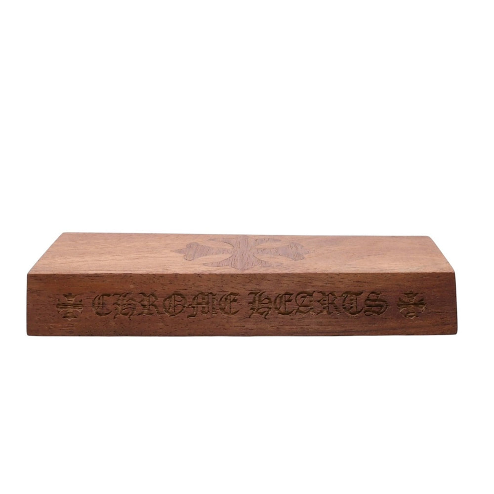 極美品 CHROME HEARTS クロムハーツ WOOD PLATE ウッドプレート ディスプレイ台 置物 CHプラス ブラウン 中古 4a002319